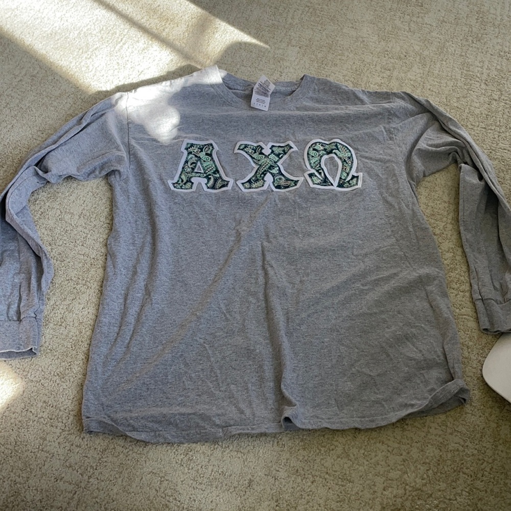Long sleeve custom stitched alpha chi omega tshirt